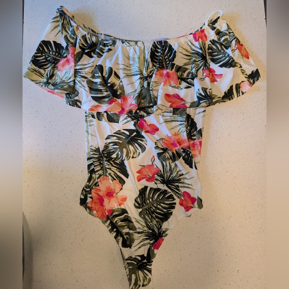 Orange Kiss Tropical Print Bodysuit